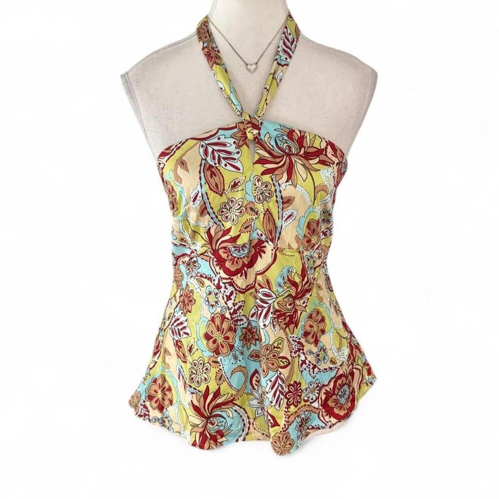 Y2K Deadstock floral halter top with red, blue, and yellow Cato size large NWT
